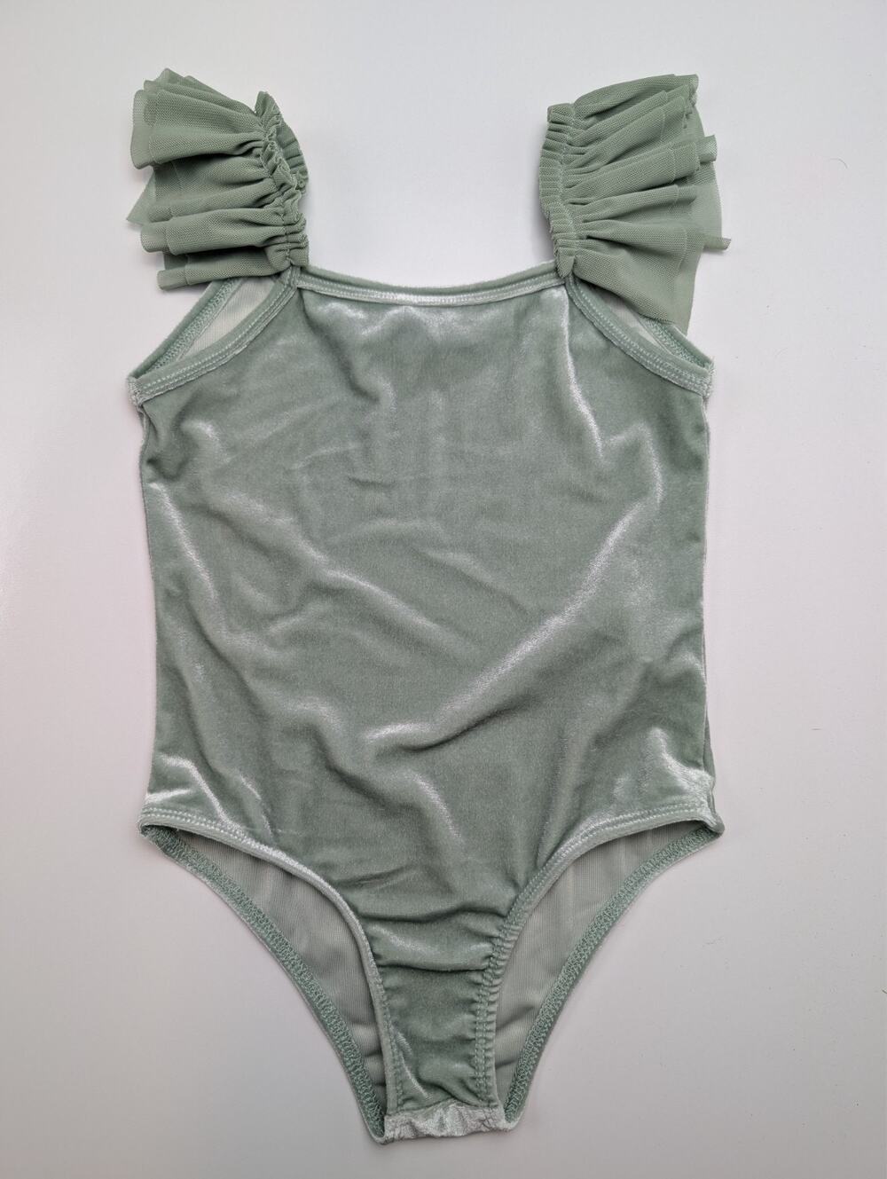 Forever 21 Girl's Size 5 / 6 Green One Piece Swimsuit Ruffle Sleeves